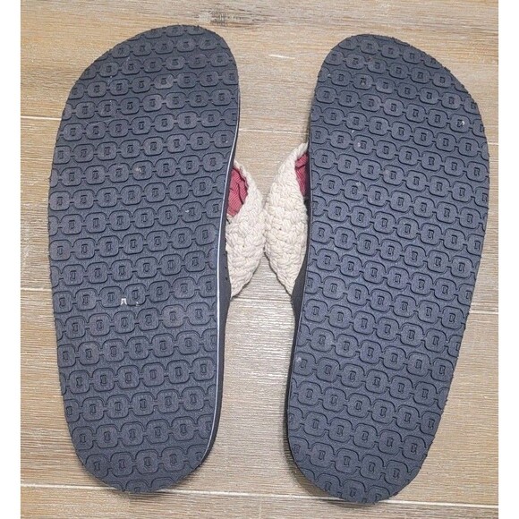 LL Bean Sandals Flip Flops Natural Colored Braided Straps Pink Canvas Women's 11 - Picture 3 of 4